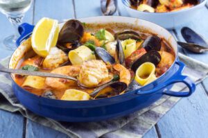 lobster stew in bowl on table