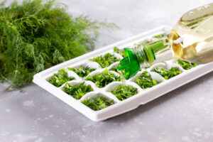 Herbs for cooking. Fresh Herb Cubes in Olive Oil