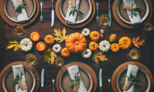 Thanksgiving celebration traditional dinner. Festive table setting