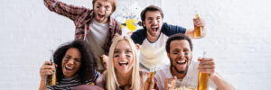 group of friends watching football game
