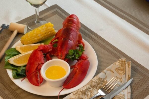 Cooked Maine Lobster with Lemon, Corn and Butter