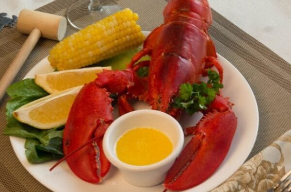 Cooked Maine Lobster with Butter and Corn