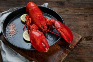 freshly boiled lobster on plate