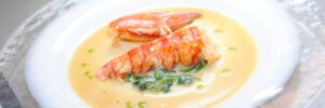 A bowl of creamy delicious lobster