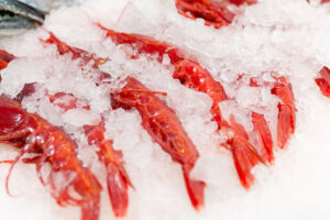 Carabinero shrimps on ice at a local market