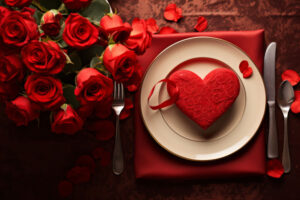 Valentines day elegant table setting. Generative AI illustration